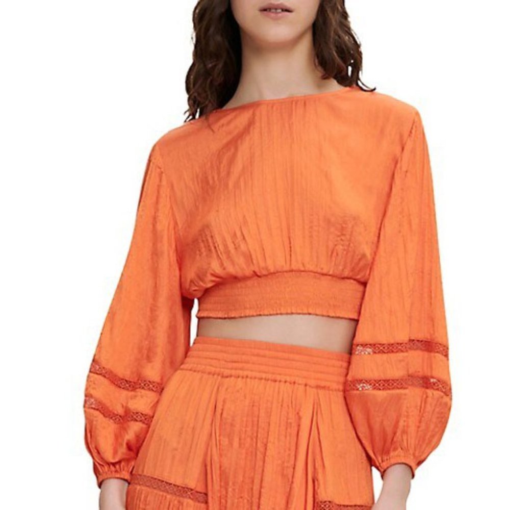 Maje Lapra flowing orange blouse long sleeves crop top summer